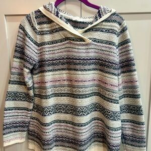 J. Jill Cream and Purple Striped Cowl Neck Sweater small so soft fair isle